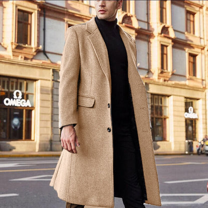 Bonsir Fashion Male Thick Notch Collar Woolen Coats Long Sleeve Midi Jackets Clothing Streetwear Vintage Solid Buttoned Blazer Jackets