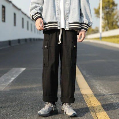 sanyamk  -  Casual Cargo Pants Men's Streetwear Vintage Trousers Hip-hop Overalls Fashion Loose Straight Wide Leg Pants Men