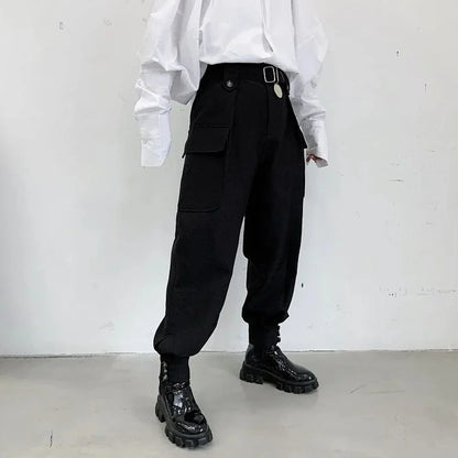 Bonsir Summer Black Personality Design Three-dimensional Pocket Overalls Men All-match Casual Trousers Mens Clothing Pants Hombre Y2K