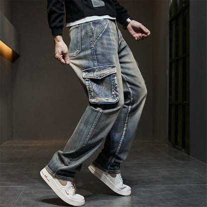 sanyamk 42 44 Plus Size Jeans Men Denim Pants Baggy Jeans Vintage Cargo Pants Loose Fashion Causal Trousers Male Big Size Bottoms