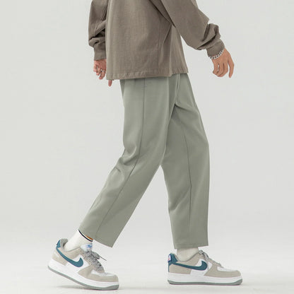 sanyamk   -  Solid Color Suit Pants Men Fashion Society Mens Dress Pants Korean Loose Straight Wide Leg Pants Mens Office Formal Trousers