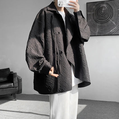 sanyamk Men's Luxury Chic Texture Shirt Vintage Casual Drapped Solid Color Button-down Long Sleeve Shirts for Men All-match Clothing