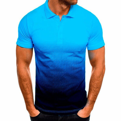 sanyamk New Casual Fashion Slim Gradient Print Short Sleeve Lapel Shirt Men's POLO Shirt