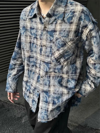 sanyamk Plaid Frayed Jackets Men Korean Style Design Retro Chic All-match Oversize Streetwear Fashion Casual Spring Long Sleeve Daily