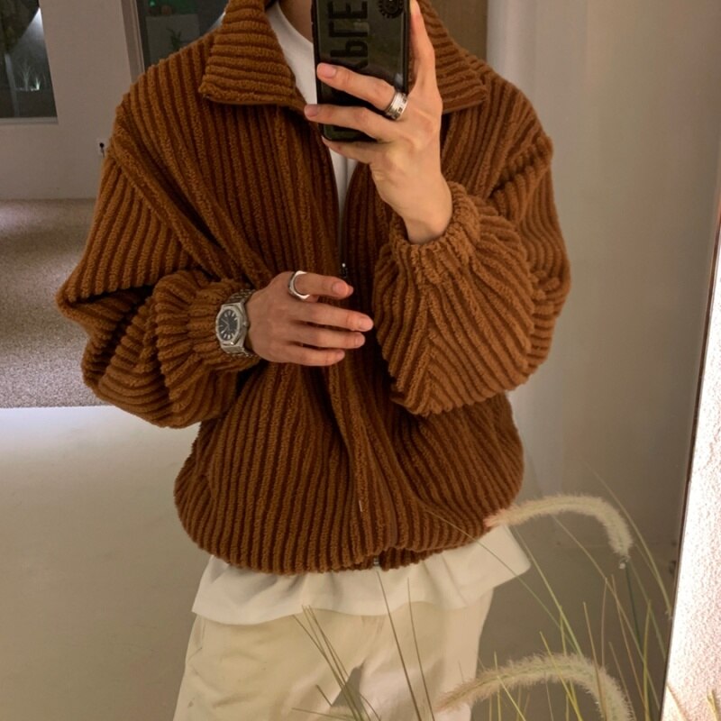 Bonsir Winter Thickened Corduroy Jacket Men Warm Fashion Retro Woolen Jackets Mens Korean Loose Thick Short Woolen Coat Men Clothing