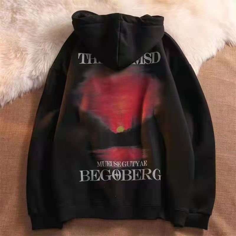 sanyamk EU Size Couples Autumn Winter Sunset Dusk Print Hoodies Men Women Hip Hop Pullover Jackets Fashion Oversized Streetwear Tops