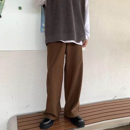 sanyamk Beige Coffee Black Woolen Suit Pants Men Fashion Social Mens Dress Pants Korean Loose Straight Pants Mens Formal Trousers M-5XL
