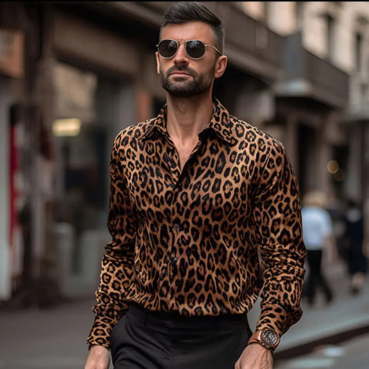 sanyamk Vintage Leopard Print Shirts For Men Disco Nightclub Shirt Spring Autumn Fashion Long Sleeve Tops Streetwear European Size