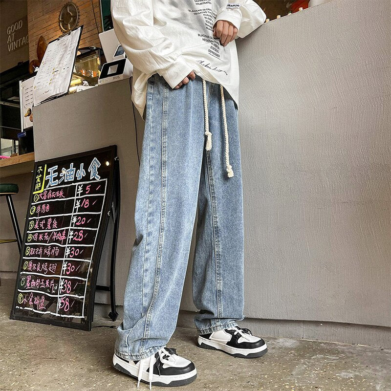 Bonsir Spring New Men's Streetwear Baggy Jeans Skateboarding Straight Brown Wide Leg Pants Hip Hop Fashion Casual Male Trousers