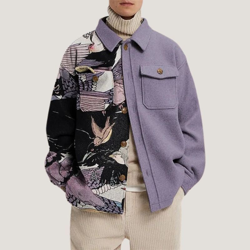 sanyamk Spring And Autumn Coat Printed Lapel Men's Jacket Top Men's Spring And Autumn Clothes