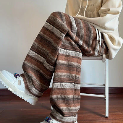 Bonsir Harajuku Vintage Striped Black/Coffee Wide Leg Pants Men Women Autumn Winter Fashion Casual Straight Pants Loose Mopping Pants