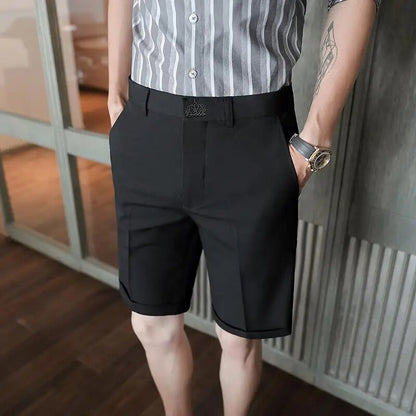 Bonsir Summer Slim Fit Fashion Solid Straight Shorts Men Clothing All Match Casual Business Suit Short Homme Male Streetwear T41