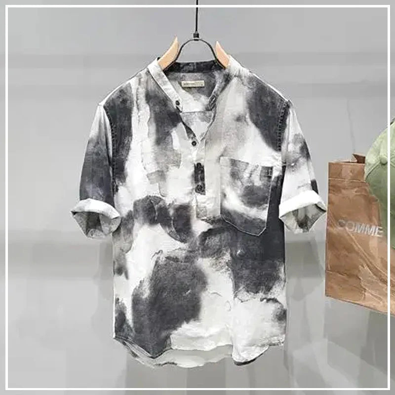 sanyamk 2024 New Summer Japanese Retro Lapel Letter Print Loose Casual Oversized Workwear Checkered Short Sleeved Shirt for Men