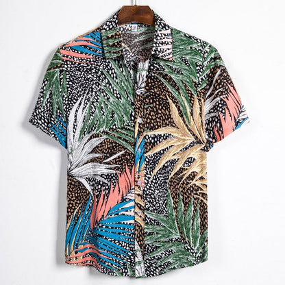 sanyamk Men's Hawaiian Polyester Summer Short Sleeve Shirt Tropical Leaf 3D Pattern Printing Beach Male Shirts Casual Blouse For Men 5xl