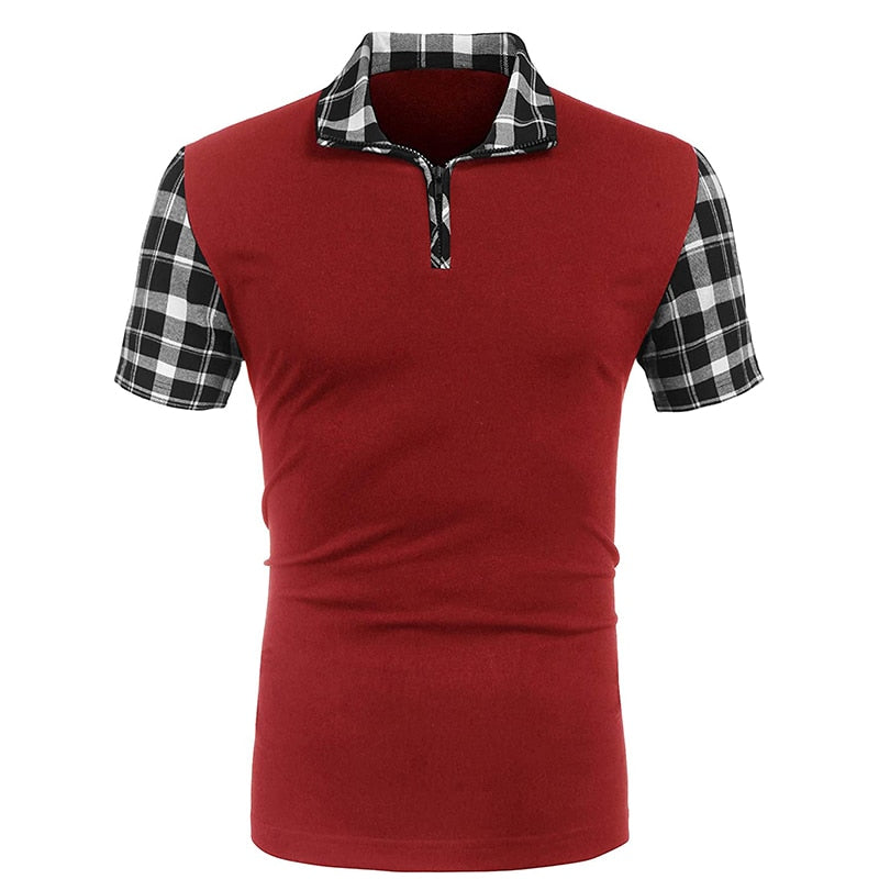 sanyamk Summer New Men's Casual Stritching Short Sleeve Polo Shirt Business Clothes Luxury Tee Male Fashion Grid Zipper Polos Tops Men