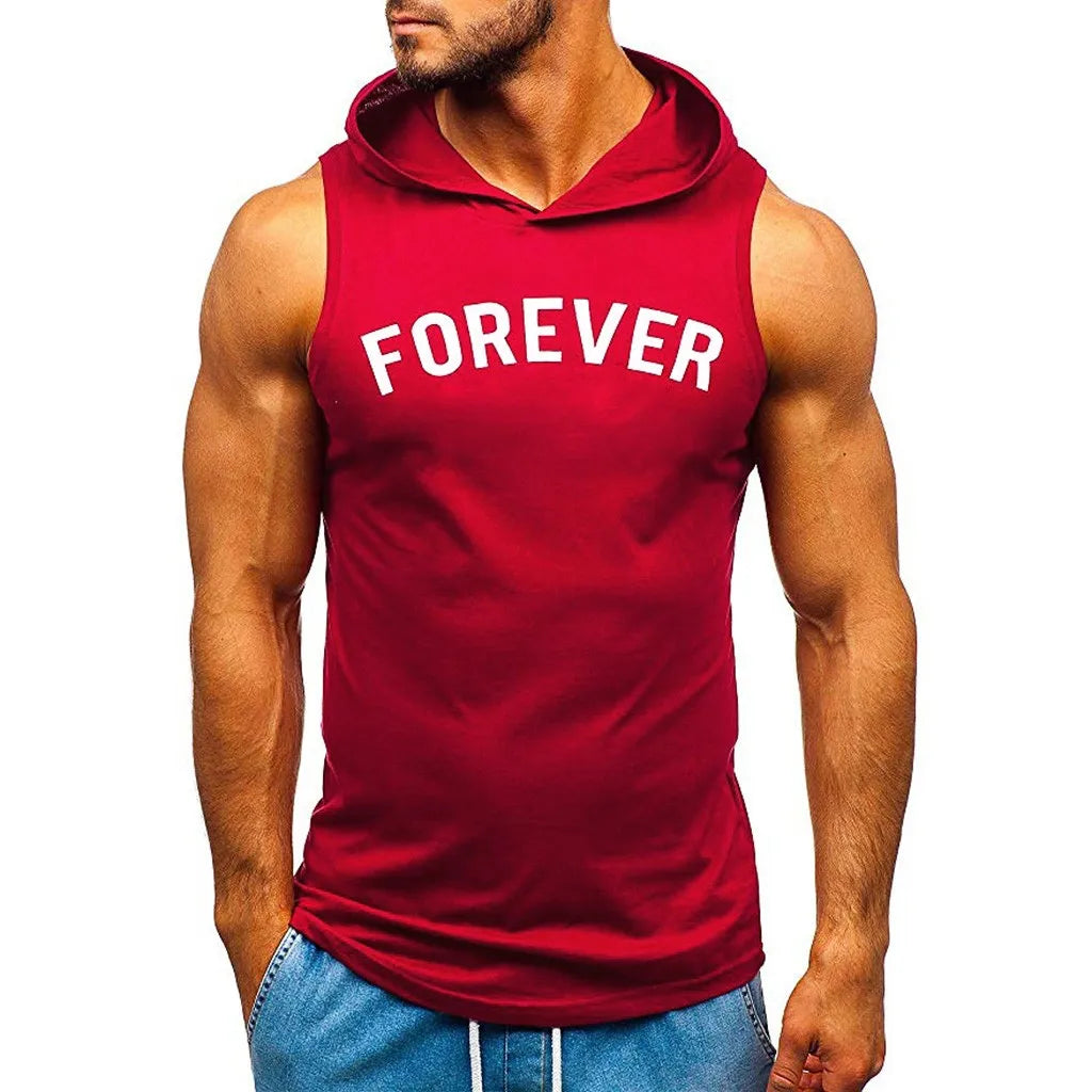 sanyamk Sports Tank Tops Men Fitness Muscle Print Sleeveless Hooded Bodybuilding Pocket Tight-drying Tops Summer Shirt For Men Clothing