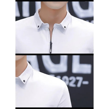 sanyamk Summer Solid Color Cotton Polo Shirt Business Lapel Short-Sleeved Fashion Simple Men'S Tops Slim Casual Sports Men'S T-Shirt