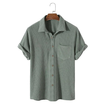 sanyamk 2024 Summer New Fashionable Casual Solid Color Single-breasted Turn-down Shirt Chic Single Pocket Design Clothing for Men Retro