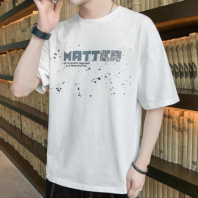 sanyamk 2022 Summer Men's Short Sleeve T-Shirt Versatile Korean Print Trend Casual Men's Fashion Round Neck Daily Breathable Top