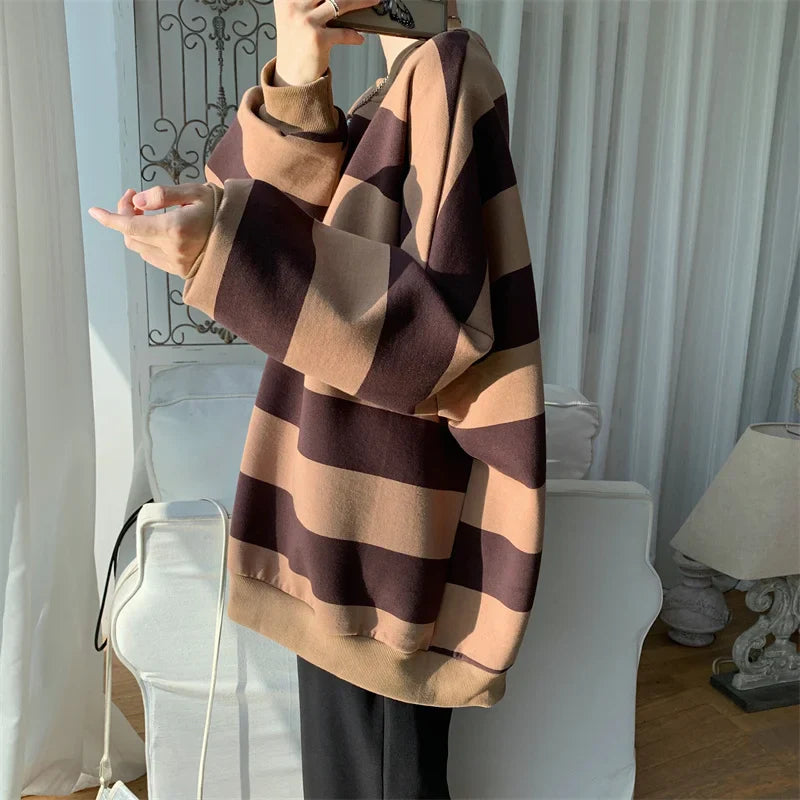 sanyamk  -  Men Women Classic Striped Hoodies Couple O-neck Loose Sweatshirt Spring Autumn Male Hip Hop Streetwear Casual Trend Pullovers