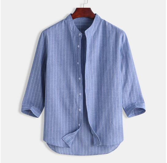 sanyamk New Men's Casual Blouse Cotton Linen Shirt Loose Tops Short Sleeve Tee Shirt Spring Autumn Summer Casual Handsome Men Shirt