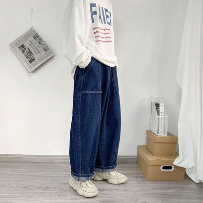 sanyamk Spring Autumn New Solid Color Cowboy Straight Pants Man Japanese Style Loose Fashion Hip Hop Personality Wide Leg Trousers