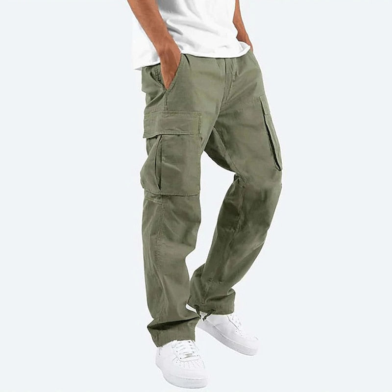 Bonsir Casual Pockets Solid Color Loose Straight Cargo Pants Men Spring Fashion Streetwear Men's Trousers Summer Leisure Long pant