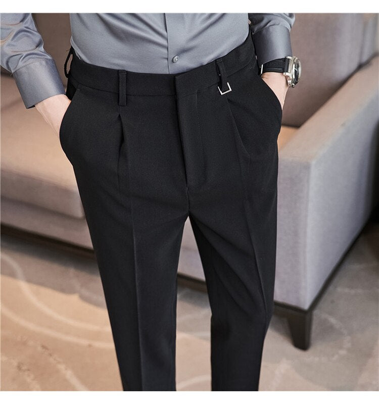 sanyamk Autumn Winter Thickening Business Dress Pants Men Elastic Slim Fit Suit Pants Solid Color Casual Office Social Trousers