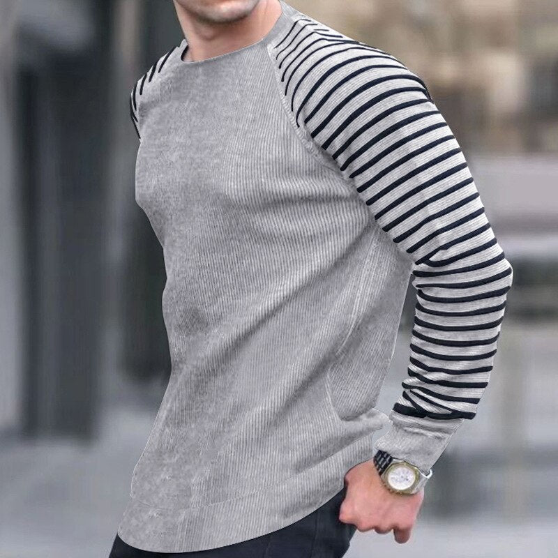 sanyamk Casual Striped Long Sleeve Sweaters Men Autumn Fashion Crew Neck Knitted Pullovers Tops Spring Mens Clothes Vintage Sweater Top