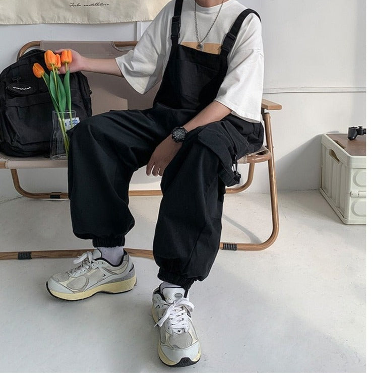 sanyamk Men Suspenders Jumpsuit Baggy Pants Summer Overalls Japanese Straps Casual Pockets Unisex Oversized Streetwear Male Y2K Clothes