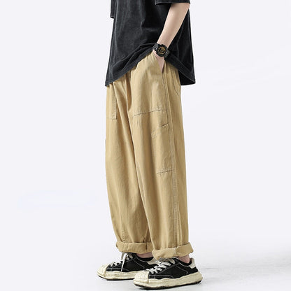 sanyamk Summer Cotton Pocket Casual Pants Men Fashion Cargo Pants Men Japanese Streetwear Hip Hop Loose Straight Pants Mens Trousers