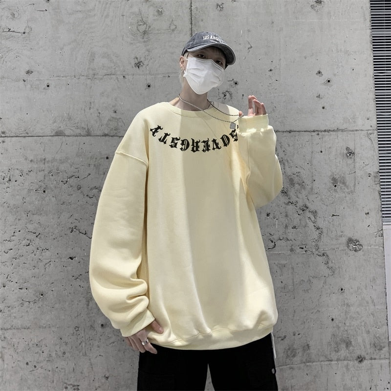 sanyamk Korean Streetwear Vintage Letter Graphic Hoodies Spring New Male Casual Loose Sweatshirts Fashion Basic Pullovers