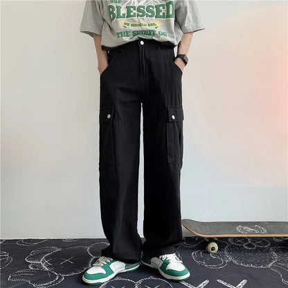 Bonsir Functional Multi Pocket overalls men's summer Japanese cityboy pants student fashion loose wide leg casual pants Street New