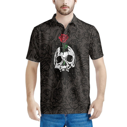 sanyamk Gothic Rose Pattern 2022 Summer Casual Polo Shirt Men Short Sleeve Turn Down Collar Slim Fit Holiday Beach Party Eye-catching