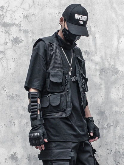 Bonsir Techwear Black Cargo Biker Vest Without Sleeve Tank Tops Men Sleeveless Top Men  Clothing Japanese Streetwear Hip Hop