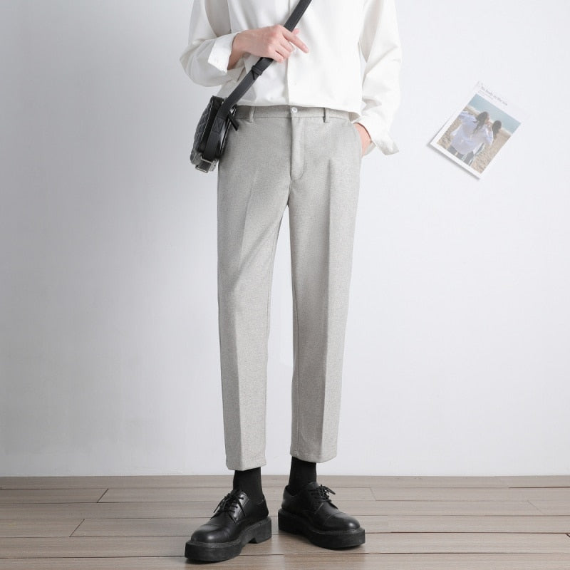 Bonsir Autumn Winter Woolen Suit Pants Men Slim Fashion Society Mens Dress Pants Korean Loose Straight Pants Mens Formal Trousers