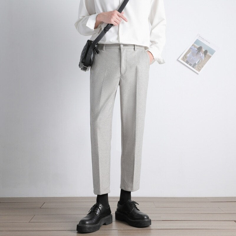 sanyamk Autumn Winter Woolen Suit Pants Men Slim Fashion Society Mens Dress Pants Korean Loose Straight Pants Mens Formal Trousers