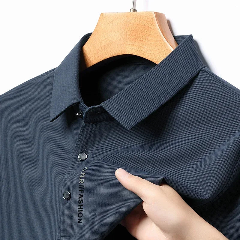 sanyamk 2024 New Spring Lapel Business Casual Polo Shirt Elastic Base Shirt Top Men's Long Sleeve T-shirt