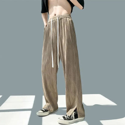 Bonsir Unisex Y2k Streetwear Casual Pants Men's Breathable Ice Silk Pleated Wide-leg Pants Summer New Thin LGBT Drape Mopping Trousers