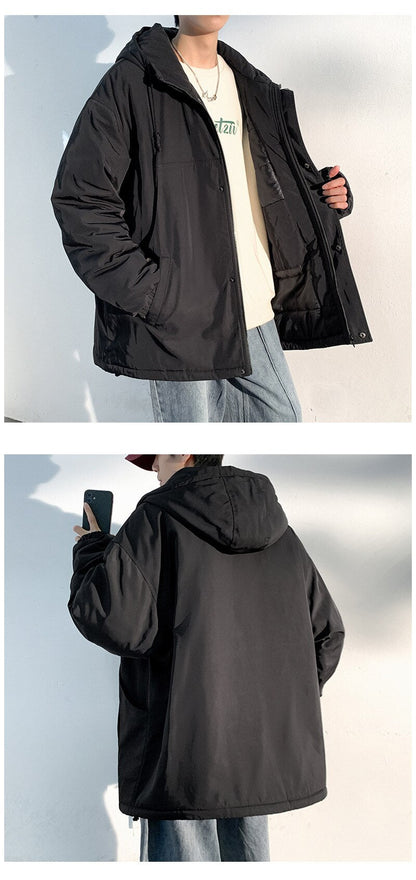 sanyamk New Fashion Hooded Warm Coat Men Casual Oversize Jacket Loose Baggy Streetwear Front Pocket Hiphop Clothing