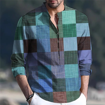 sanyamk Plaid Shirt Men's Autumn and Winter Pullover T-shirt Top