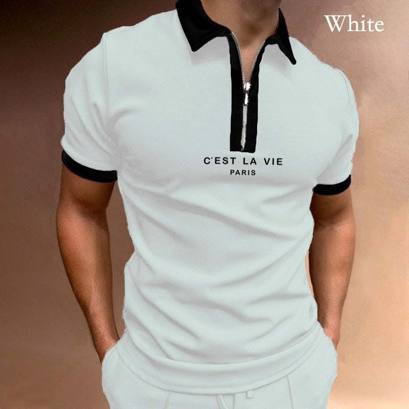 sanyamk Summer New Men's Clothing Polo Shirts Streetwear Print Casual Short Sleeve Tee Shirt Men Turn-Down Collar Zipper Polos