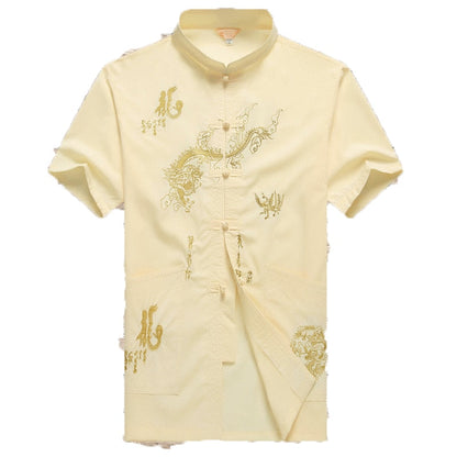 sanyamk Chinese Men Cotton Kung Fu Suit Embroidery  Wu Shu Uniform Tai Chi Clothing Short Sleeve Shirt+Pant M L XL XXL XXXL MS013
