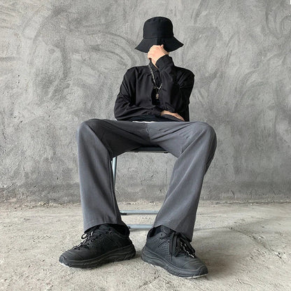 sanyamk -  Back Men's Zipper Design Suit Pants New Casual Elastic Waist Straight Trousers Streetwear Niche Design Pants 2A0748