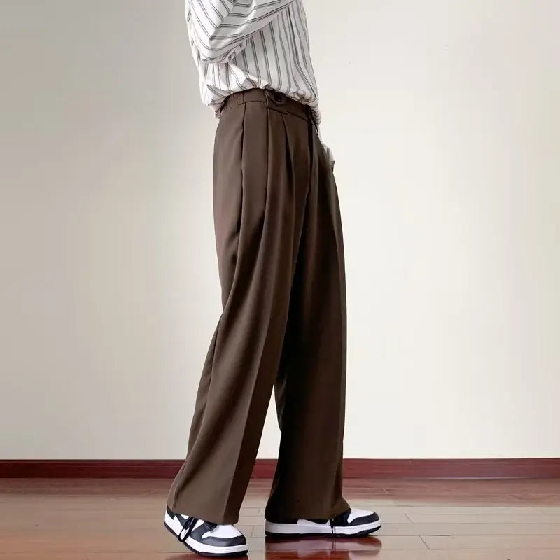 sanyamk Brown Black Suit Pants Men Fashion Social Mens Dress Pants Korean Loose Straight Wide Leg Pants Mens Office Formal Trousers
