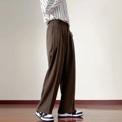 sanyamk Brown Black Suit Pants Men Fashion Social Mens Dress Pants Korean Loose Straight Wide Leg Pants Mens Office Formal Trousers