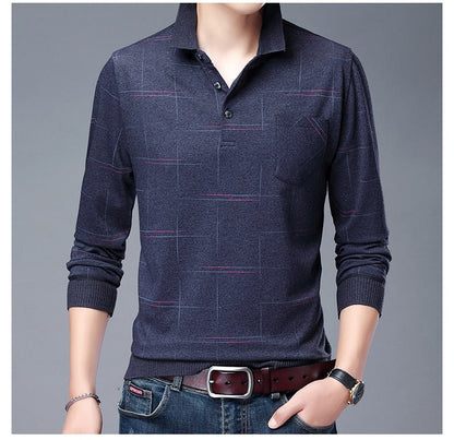 sanyamk 2022 New Fashion Designer Brand Turn Down Collar Man Polo Shirt Men Casual Plaid Spandex Long Sleeve Tops Fall Men Clothing