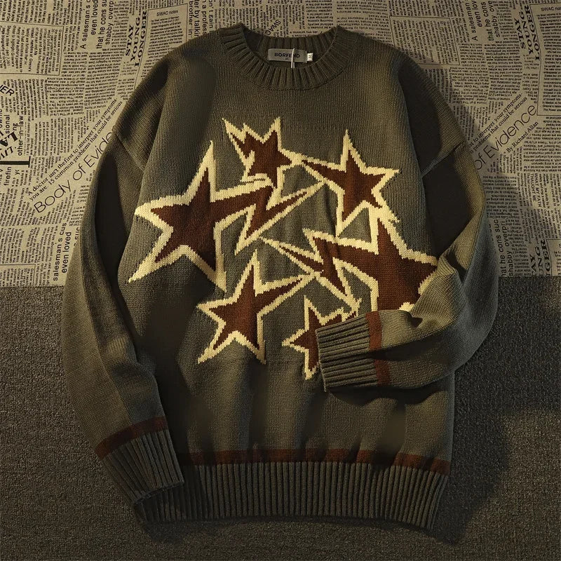 sanyamk Knitted Sweater Men Women Clothing Retro High Street Star Winter Loose Harajuku Street Casual Lazy Style Knitted Jacket Pullover