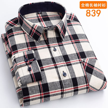 Bonsir 6XL autumn winter Flannel business casual iron free 100% cotton plaid long sleeve men's shirt large quality wrinkle resistant