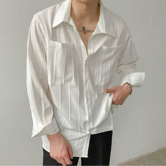 sanyamk Jacquard Long Sleeve Shirt  Spring and Summer Mature Korean Clothes Solid Color Vintage Shirt Men High Quality Luxury Top